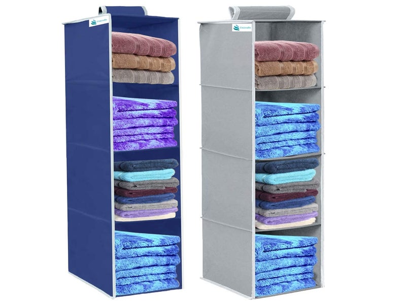 UNICRAFTS Hanging Organizer 4 Shelves NonWoven Foldable 4 Tier Pack of 2 1Blue 1Grey - Image 1
