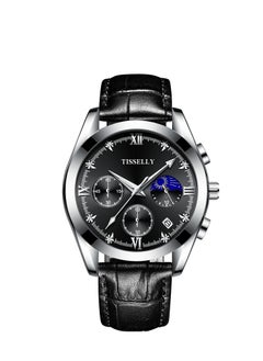 6601 Diamond - Silver Case Black Dial Black Leather Strap