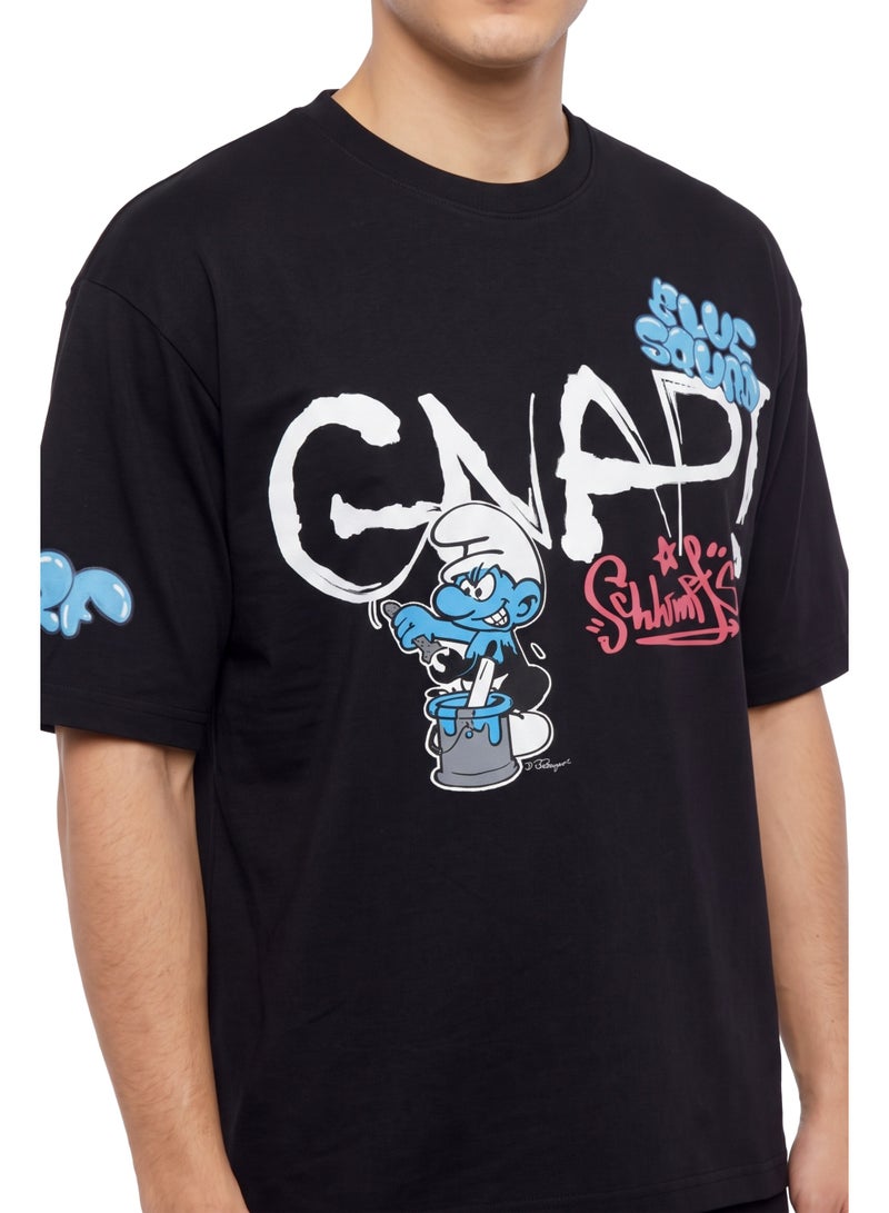 The Smurfs “Snap!” Men’s Drop Shoulder T-Shirt | Graffiti Character Graphic Casual Crew Neck Cotton Tee - Image 4