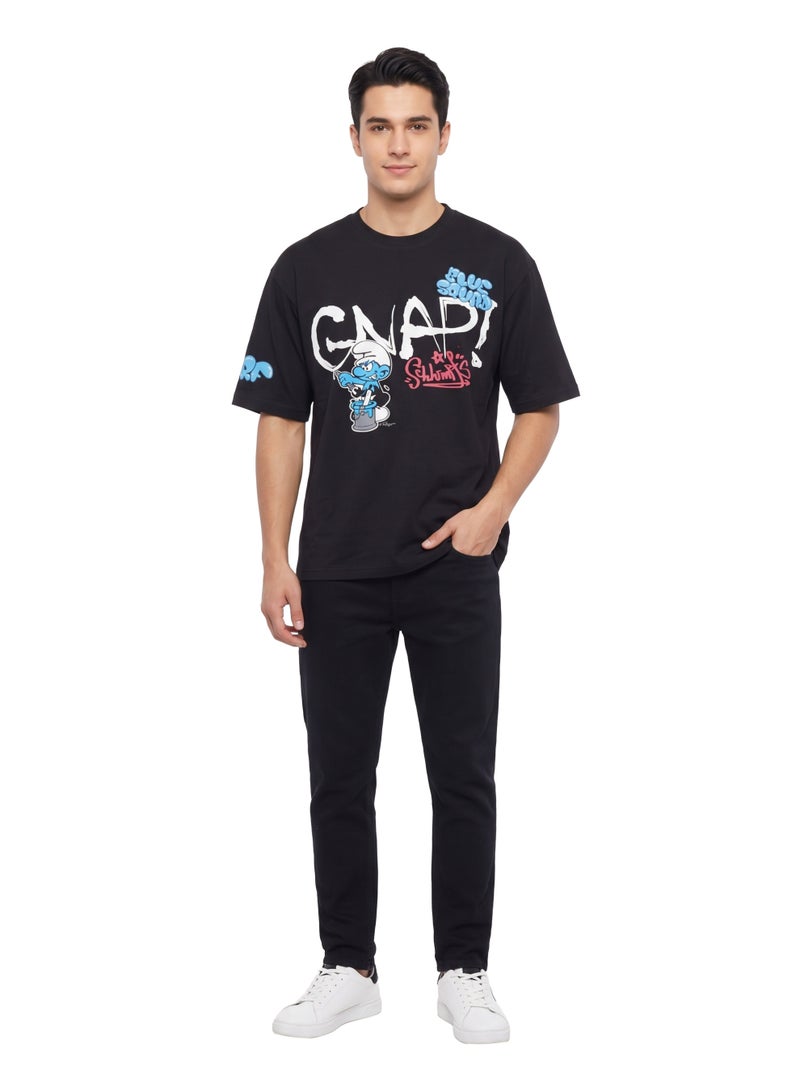 The Smurfs “Snap!” Men’s Drop Shoulder T-Shirt | Graffiti Character Graphic Casual Crew Neck Cotton Tee - Image 3