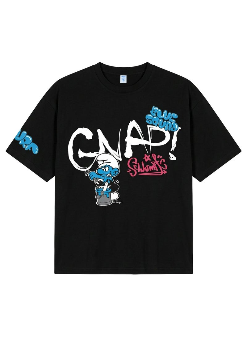 The Smurfs “Snap!” Men’s Drop Shoulder T-Shirt | Graffiti Character Graphic Casual Crew Neck Cotton Tee - Image 5