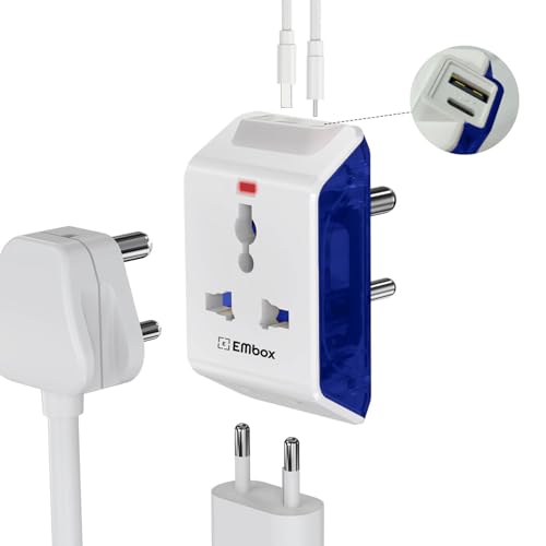Embox Multi Plug Adapter with USB Ports | Universal 2-Pin Plug Socket | Multi USB Charger Adapter A & Type-C | Compact Fast Charging Power Adapter Plug for Phones, Tablets & Devices - Image 2