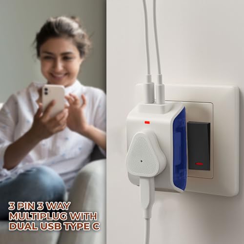Embox Multi Plug Adapter with USB Ports | Universal 2-Pin Plug Socket | Multi USB Charger Adapter A & Type-C | Compact Fast Charging Power Adapter Plug for Phones, Tablets & Devices - Image 4