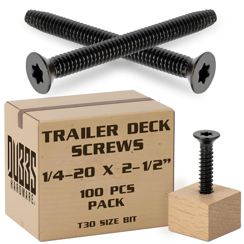 Dubbs Hardware 1/4-20 x 2 1/2'' - 100 pcs Trailer Deck Screws - Flat Head, Type F, Star Drive T-30, Torx Screws for Wood & Metal - Self-Tapping Screws x 100 Pcs - Image 1
