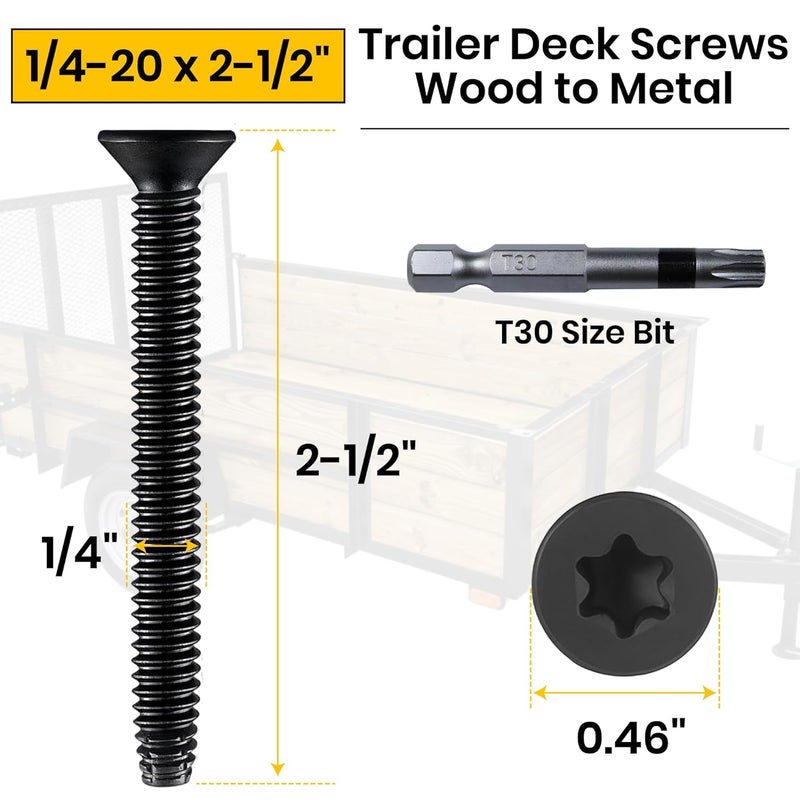 Dubbs Hardware 1/4-20 x 2 1/2'' - 100 pcs Trailer Deck Screws - Flat Head, Type F, Star Drive T-30, Torx Screws for Wood & Metal - Self-Tapping Screws x 100 Pcs - Image 4