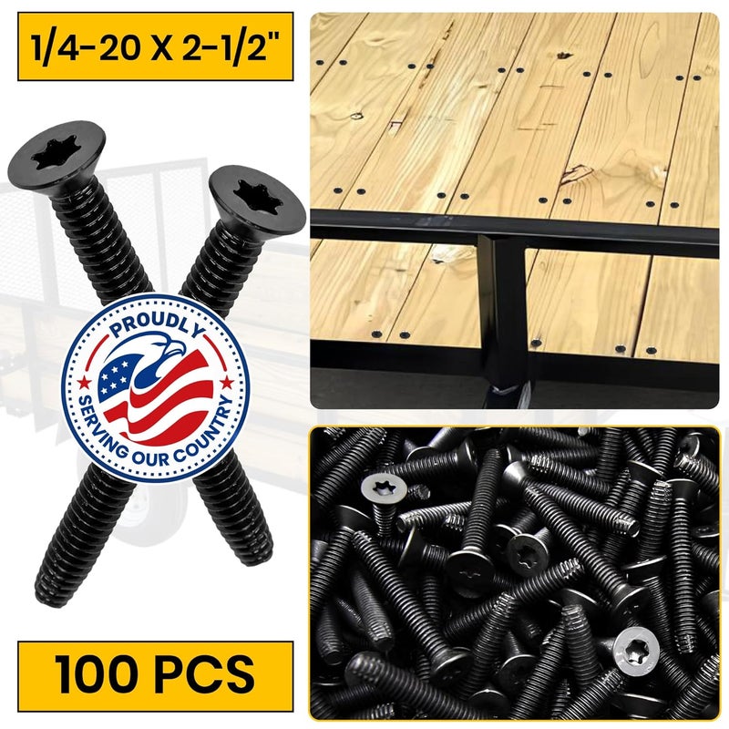 Dubbs Hardware 1/4-20 x 2 1/2'' - 100 pcs Trailer Deck Screws - Flat Head, Type F, Star Drive T-30, Torx Screws for Wood & Metal - Self-Tapping Screws x 100 Pcs - Image 2