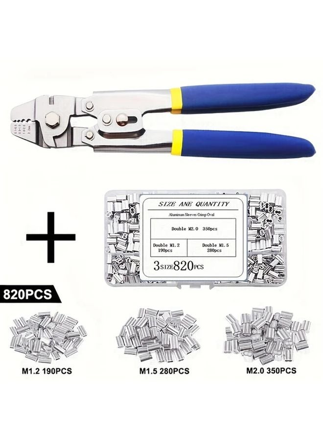 1 Plier 820 Sleeves Steel Wire Rope Crimping Tool Cable Crimping Diameter 2 2mm - Image 1