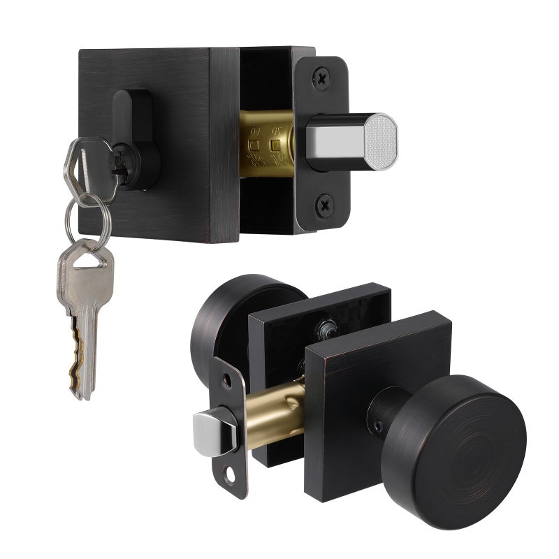 newliplace Exterior Door Knob with Single Cylinder Deadbolt Lock Set Round Entry Door Knob with Deadbolt Locksets Front Door Lock Set Front Door Handle and Deadbolt Set Oil Rubbed Bronze - Image 2