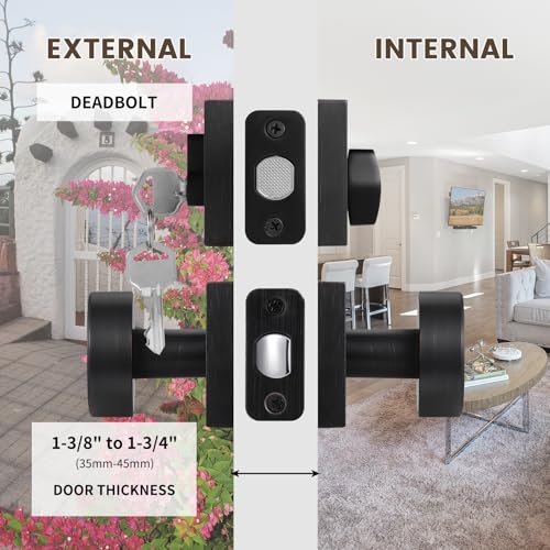 newliplace Exterior Door Knob with Single Cylinder Deadbolt Lock Set Round Entry Door Knob with Deadbolt Locksets Front Door Lock Set Front Door Handle and Deadbolt Set Oil Rubbed Bronze - Image 3
