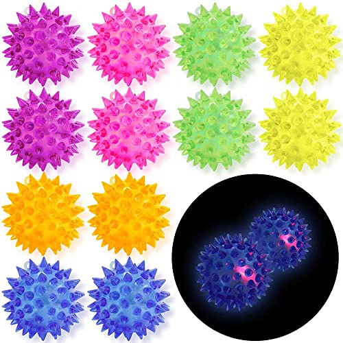 Deermon 12 Pack LED Light Up Fidget Sensory Bouncy Spiky Ball Squishy Glow in The Dark Flashing Stress Relief Spiky Balls Toy for Party Favors Kids Gifts School Rewards - Image 1