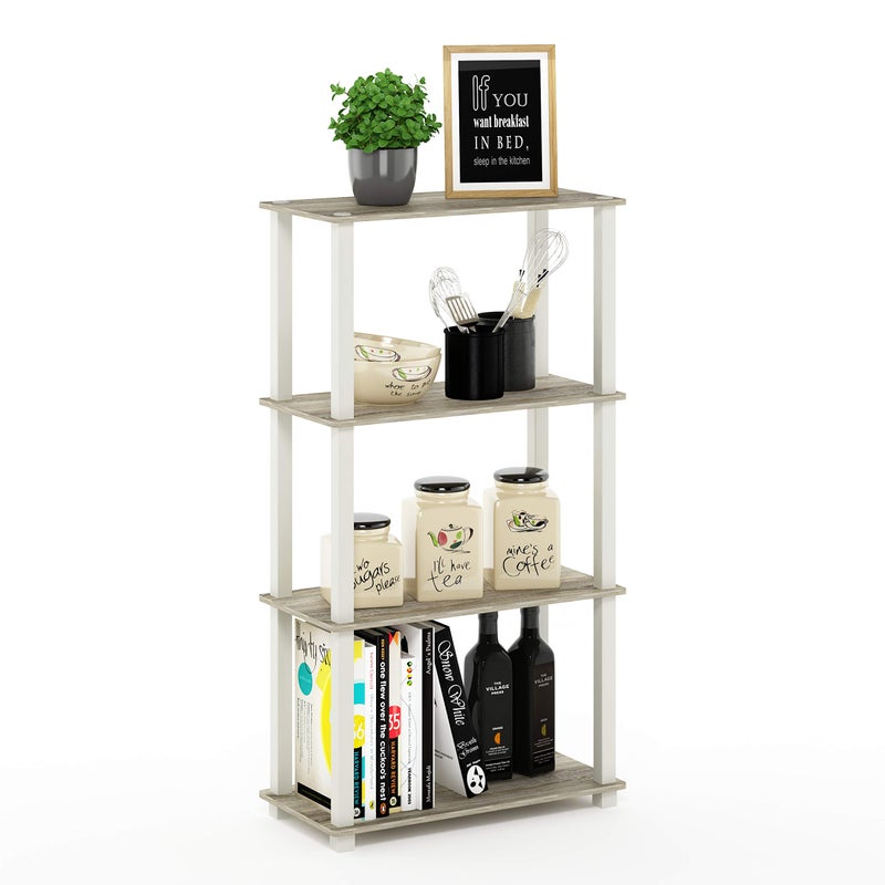 Furinno TurnNTube 4Tier Multipurpose Shelf Display Rack Square Tube Sonoma OakWhite