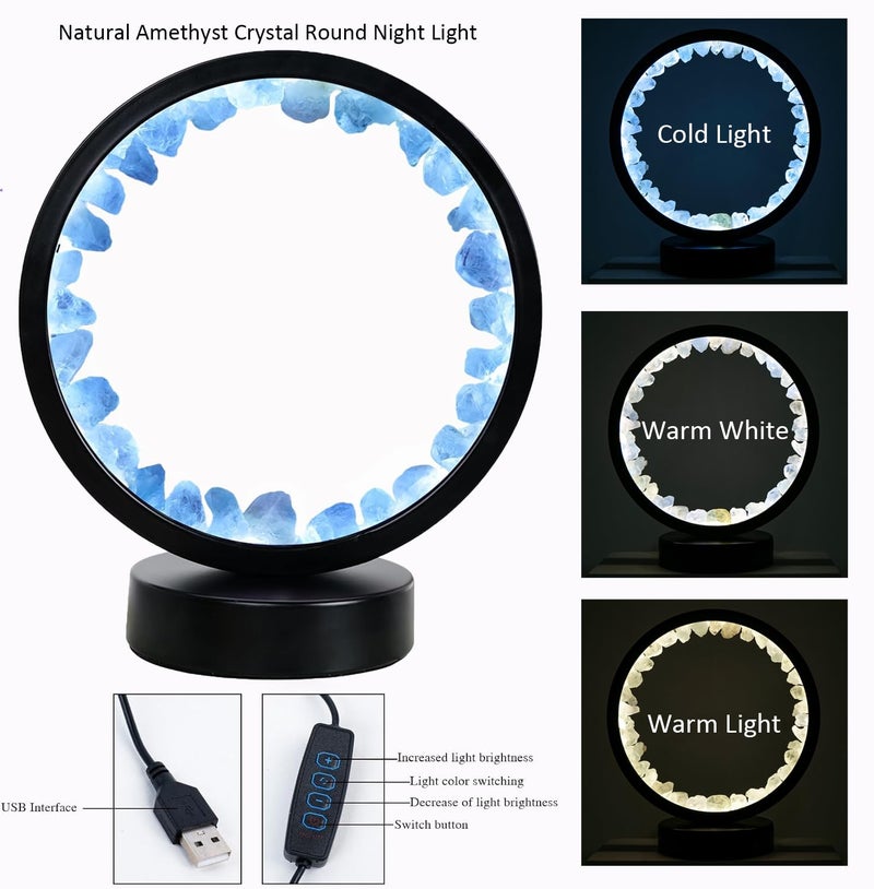 Runyangshi Celestite Night Light 8.6" Natural Healing Crystal Bedside USB Port 3 Colours Dimming Mode Bedroom Lamp Suitable Night Lamp Ideal Gift - Image 2