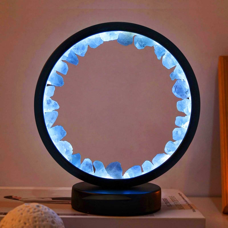 Runyangshi Celestite Night Light 8.6" Natural Healing Crystal Bedside USB Port 3 Colours Dimming Mode Bedroom Lamp Suitable Night Lamp Ideal Gift - Image 1