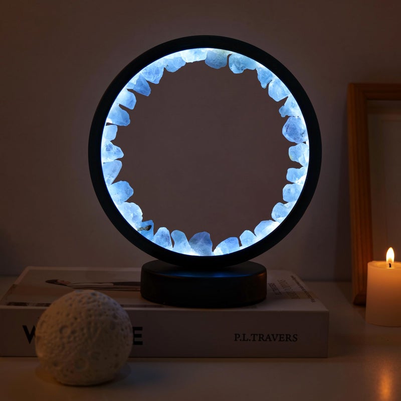 Runyangshi Celestite Night Light 8.6" Natural Healing Crystal Bedside USB Port 3 Colours Dimming Mode Bedroom Lamp Suitable Night Lamp Ideal Gift - Image 5