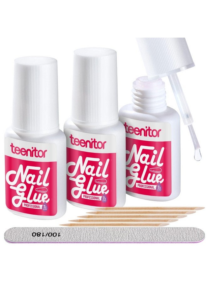 تينيتور غراء الأظافر للضغط على الأظافر، 3 عبوات من أفضل غراء الأظافر لنصائح الجل مع مبرد الأظافر، غراء أظافر قوي للغاية لفرشاة الأظافر المكسورة على غراء الأظافر للضغط على الأظافر - Image 1