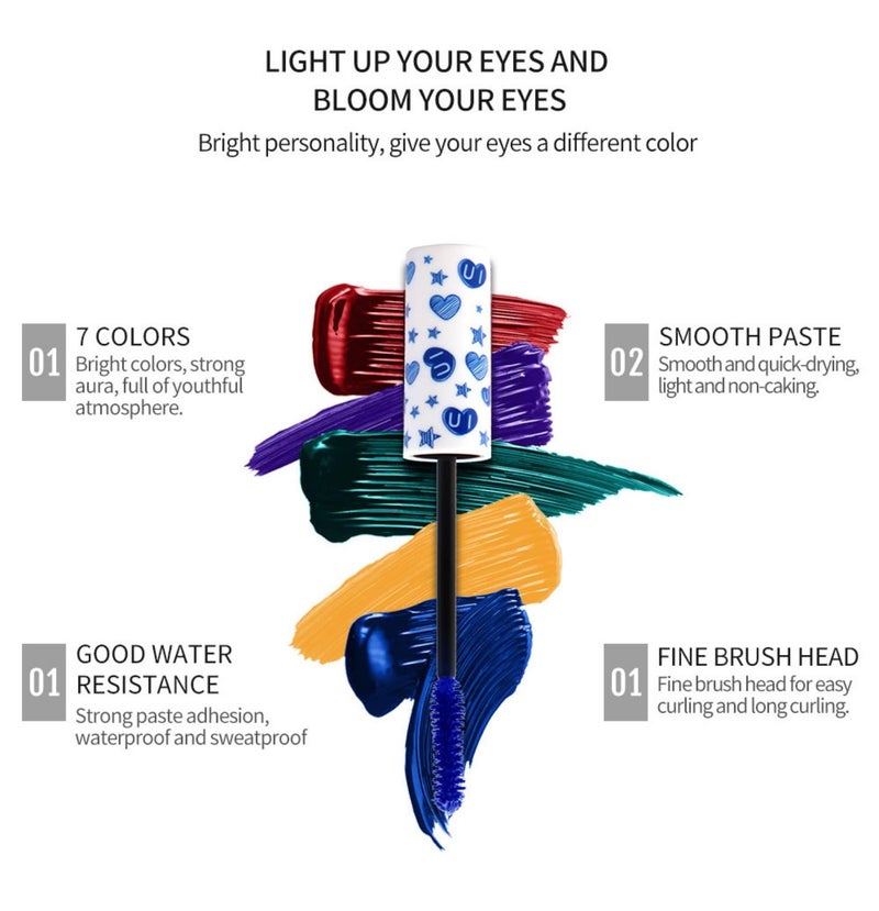 MAEPEOR Colored Mascara Set 7 Pack Longlasting Waterproof and Smudgeproof Mascara Kit Cruelty Free & Vegan Volume Eyelash (7 Colors Set 1) - Image 4