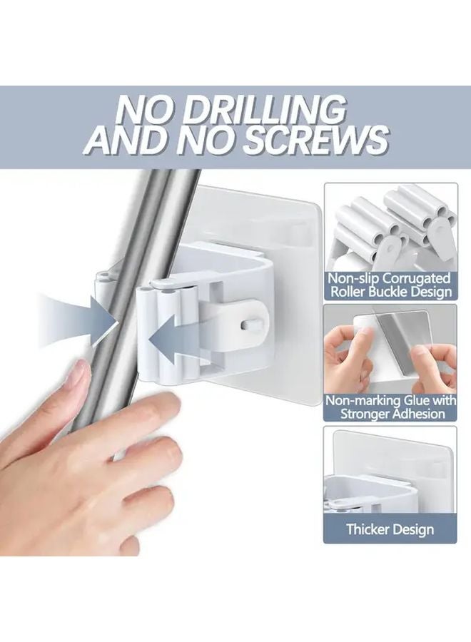 7 Pack Gray Heavy Duty Mop Broom Holder Wall Mount No Drill Peel Stick Organizer - Image 3