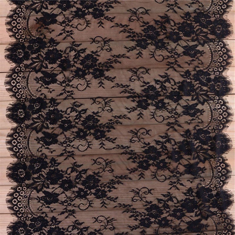 Zthread 3 Yards Eyelash Lace Fabric Floral Pattern Lace Trims for Sewing Dress Home Decor (29" W x 3 Yards, Black) - Image 2