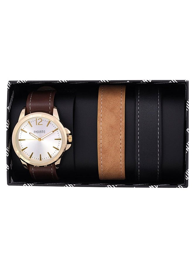 ANDIAMO Men's Analog Black Case Multi Colour Leather Strap Set Watch 