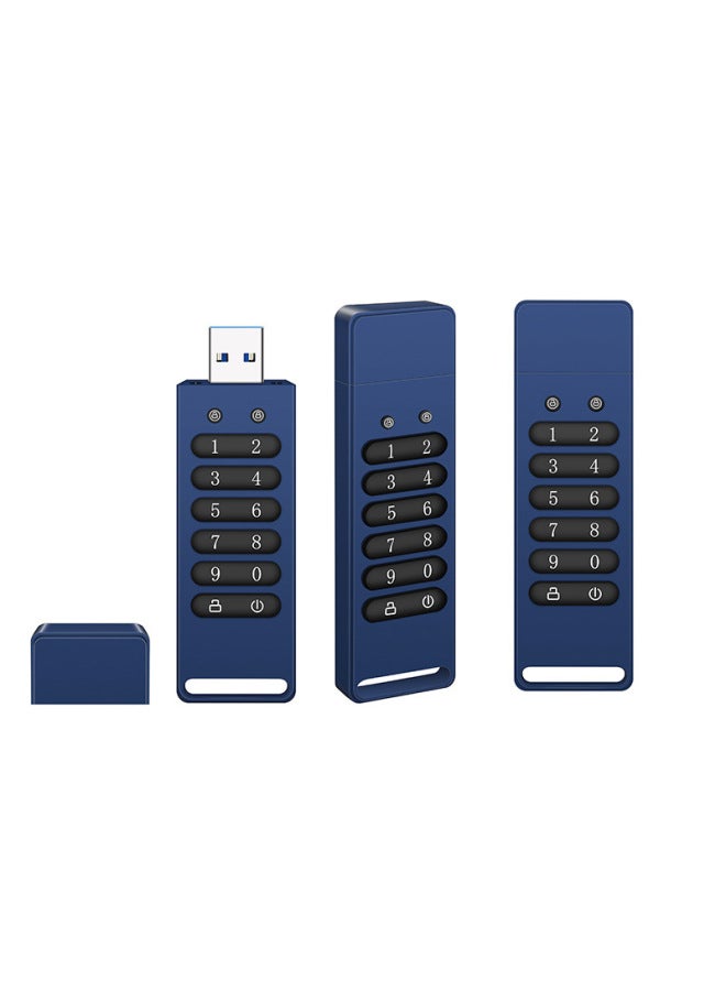 Supply Zinc Alloy Encryption U Disk AES256 Hardware Encryption Usb3.0 High Speed Digital Key U Disk-Color:Blue-【to Be Customized】】-Capacity:32GB - Image 1