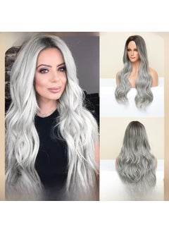 Gradient Gray Long Curly Wig Womens Fashion black granny gray