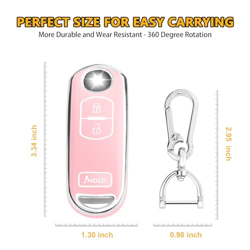 FT FUNTOR for Mazda Key Cover,3 Buttons TPU Key Cover with Silver Edge,Compatible with Mazda 3 6 CX-3 CX-5 CX-7 CX-9 with Keychain (B-Pink) - Image 5