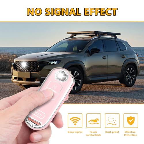 FT FUNTOR for Mazda Key Cover,3 Buttons TPU Key Cover with Silver Edge,Compatible with Mazda 3 6 CX-3 CX-5 CX-7 CX-9 with Keychain (B-Pink) - Image 3
