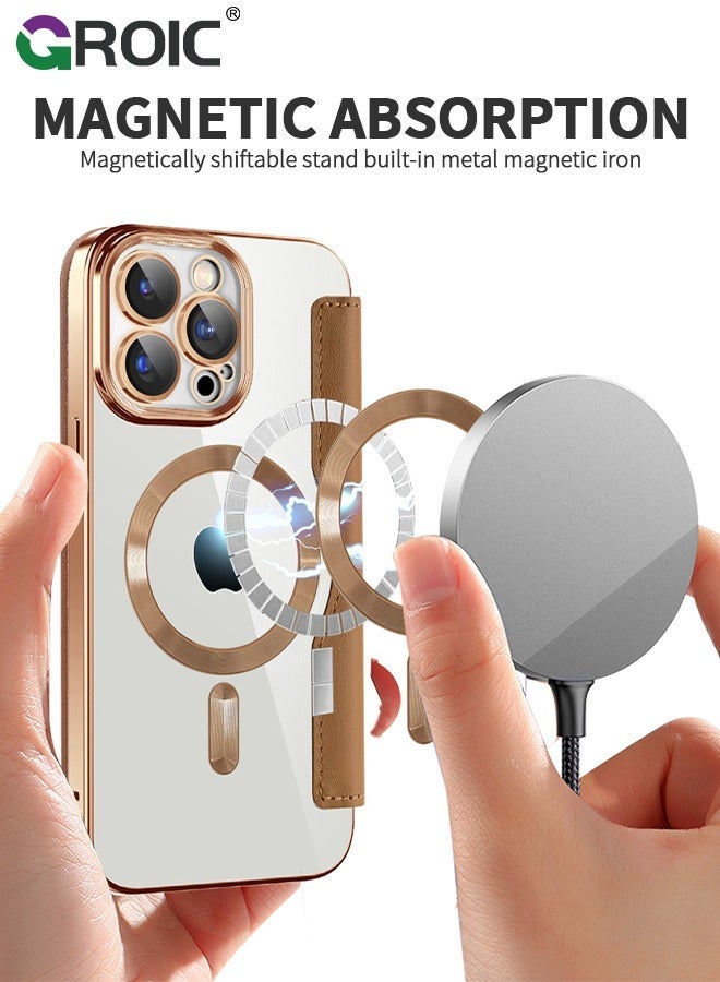 GROIC Case for iPhone 15 Pro 6.1 Inch Wallet Case, PU Leather Folio Magnetic Protective with Card Holder Viewing Kickstand, Shockproof Transparent Backboard Cover Compatible Magsafe - Image 5