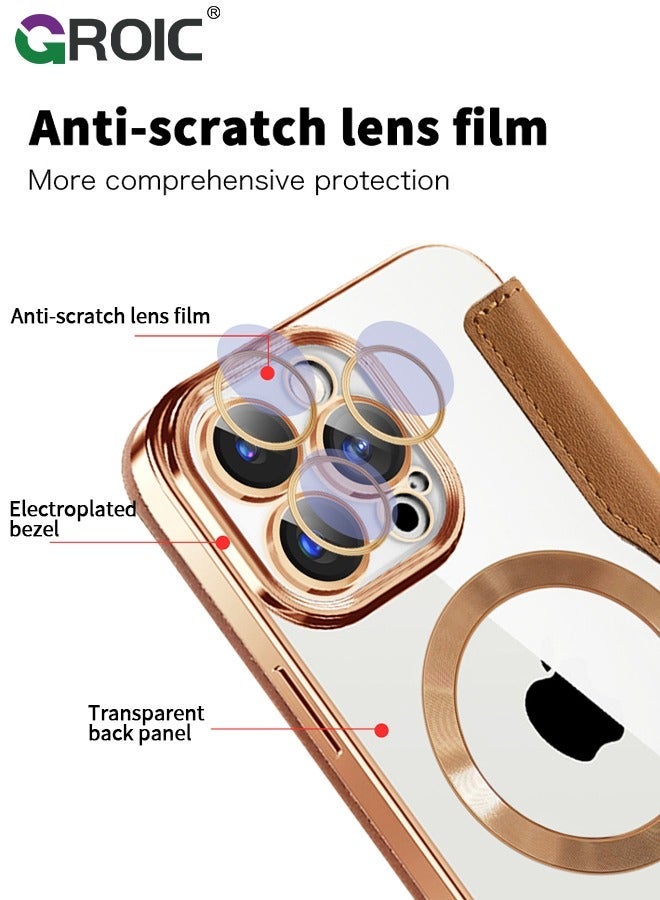 GROIC Case for iPhone 15 Pro 6.1 Inch Wallet Case, PU Leather Folio Magnetic Protective with Card Holder Viewing Kickstand, Shockproof Transparent Backboard Cover Compatible Magsafe - Image 2