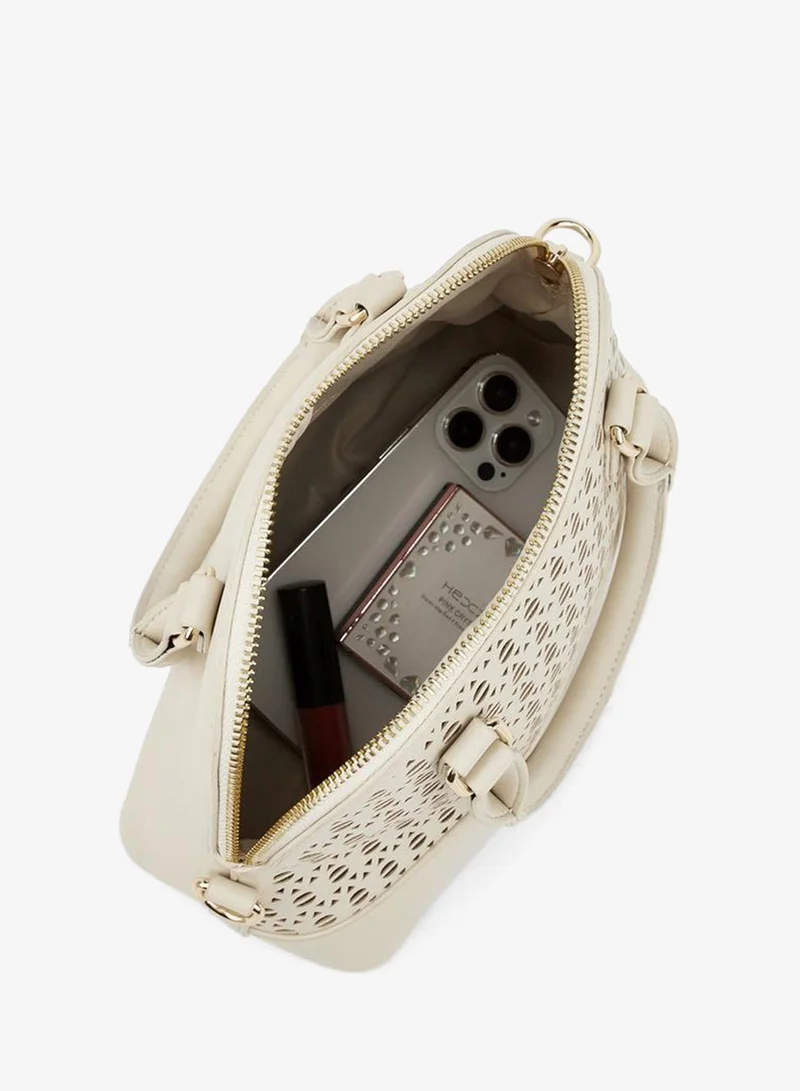 Flora Bella By Shoexpress CREAM Laser Cut Satchel Bag With Detachable Strap for Women | Best Price UAE