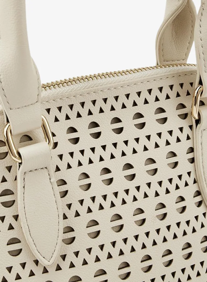 Flora Bella By Shoexpress CREAM Laser Cut Satchel Bag With Detachable Strap for Women | Best Price UAE