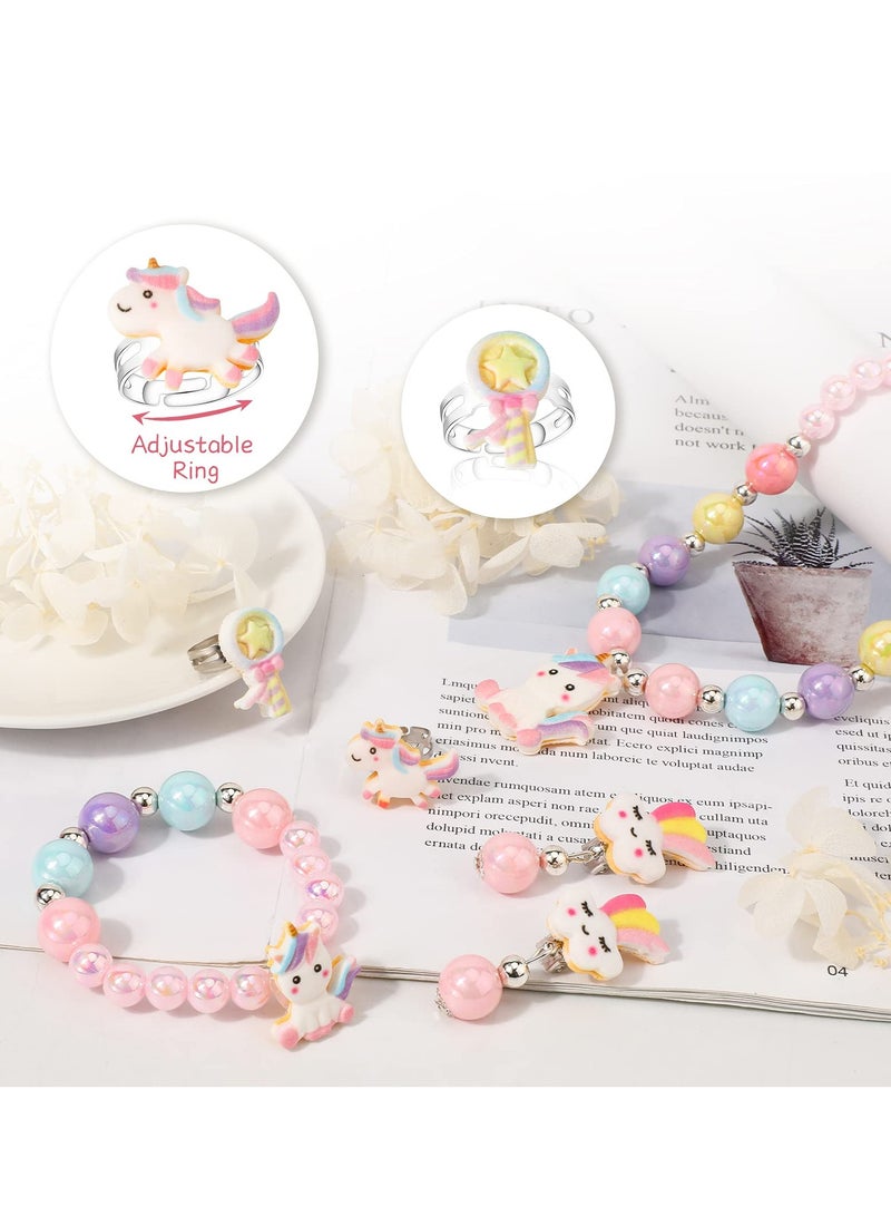 SOLARAE Unicorn Crossbody Bag, Purse with Jewelry Set Little Girls, Unicorn Princess Necklace Bracelet Rings Earrings Handbag Accessories, Jewelry Party Favors Gift Dress Up - Image 4