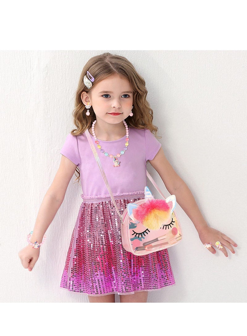 SOLARAE Unicorn Crossbody Bag, Purse with Jewelry Set Little Girls, Unicorn Princess Necklace Bracelet Rings Earrings Handbag Accessories, Jewelry Party Favors Gift Dress Up - Image 5
