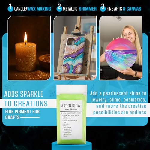 Art 'N Glow Mica Pearl Pigment Powder - 25 Grams - Fine Pearl Pigment for Epoxy Resin - Great Choice for Creatives - Acrylic Paints - Art Crafts - Bath Bomb - 10+ Colors Available - (Green Gold) - Image 3