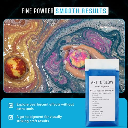 Art 'N Glow Mica Pearl Pigment Powder - 25 Grams - Fine Pearl Pigment for Epoxy Resin - Great Choice for Creatives - Acrylic Paints - Art Crafts - Bath Bomb - 10+ Colors Available - (Green Gold) - Image 4