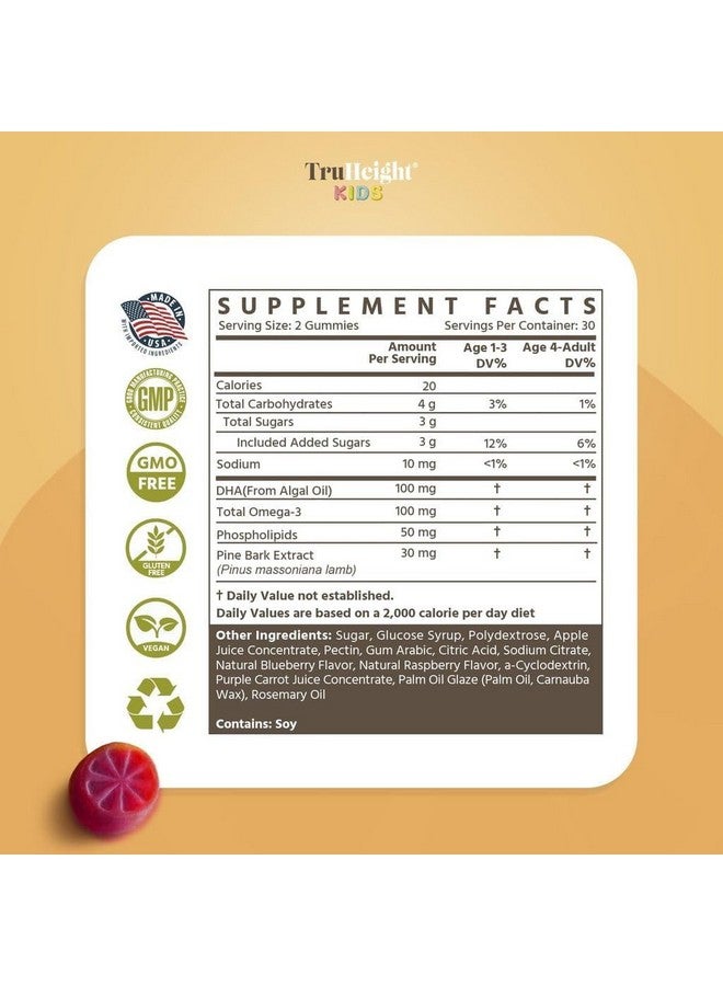 TruHeight Kids Brain Growth Gummies (Mixed Berry, Ages 2+) All Natural Kids & Toddler Vitamins - Omega-3, DHA Multivitamin - Brain & Memory Supplements - Vegan Vitamin, Gluten Free Supplement - Image 5
