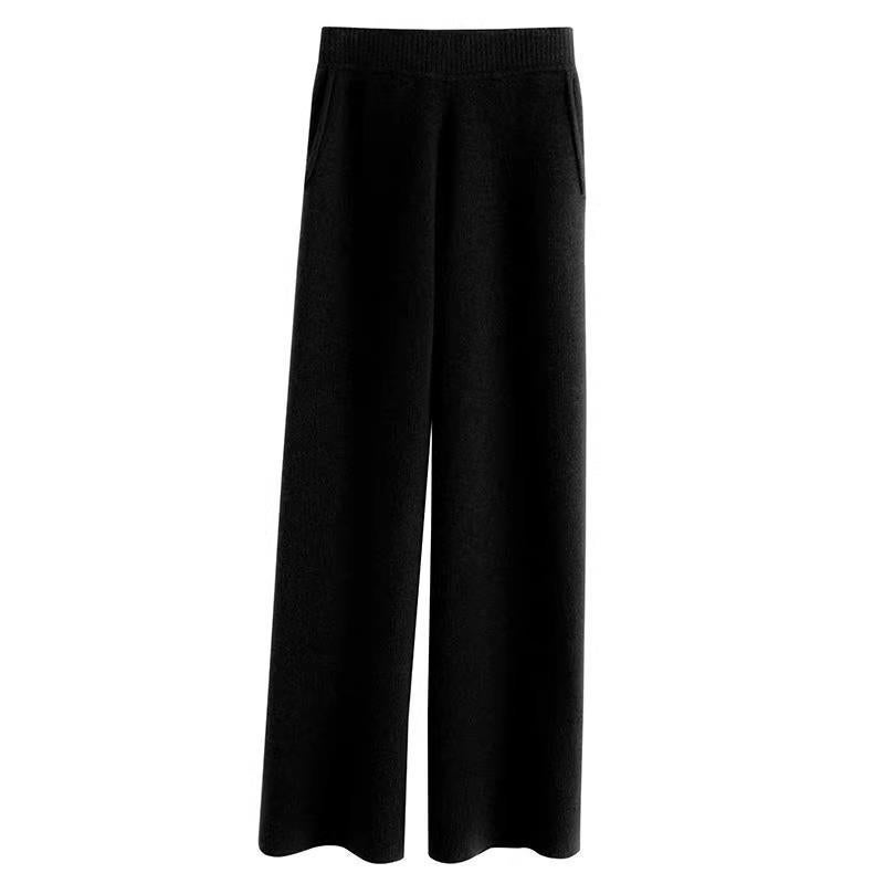 Eer Autumn and Winter Imitation Wool Knitted Loose Straight Pants Womens Cashmere Wide Leg Pants with Pocket Ben Qing - Image 2