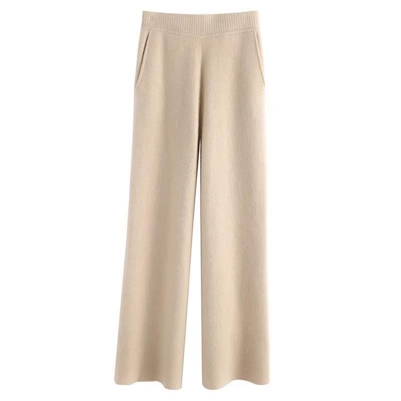 Eer Autumn and Winter Imitation Wool Knitted Loose Straight Pants Womens Cashmere Wide Leg Pants with Pocket Ben Qing - Image 1