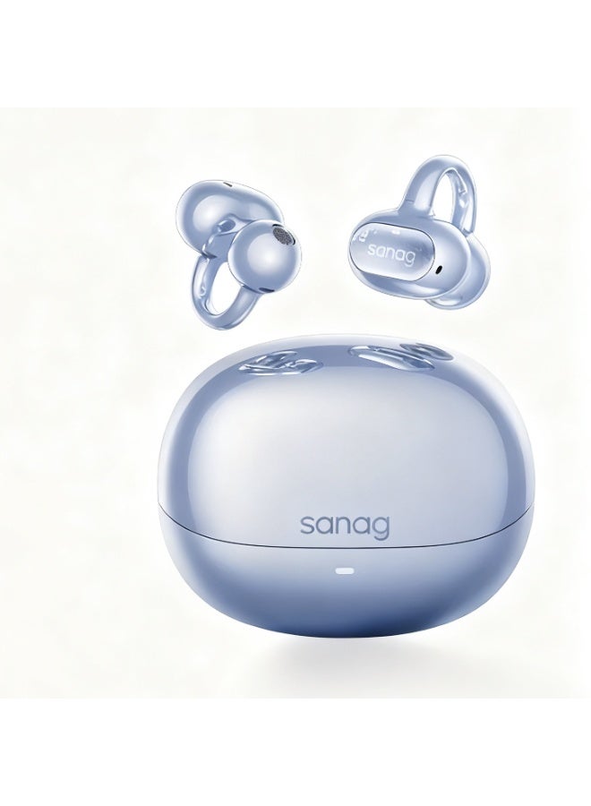 ساناج Sanag S8S AI Clip on Headphones, True Wireless Ear Clip Earbuds, Comfortable Earphones with Bluetooth 5.4, 48H Playtime, IPX4 Waterproof, Noise Cancelling fit Sports Running, Workout (Ice Spring Blue)