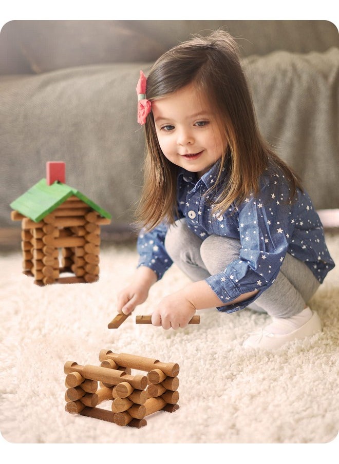 SainSmart Jr. - 300 Pcs Wooden Log Cabin Set Building House Toy For Toddlers, Classical Stem Construction Kit Compatible With Lincoln Logs For 3+ Kids - Image 1