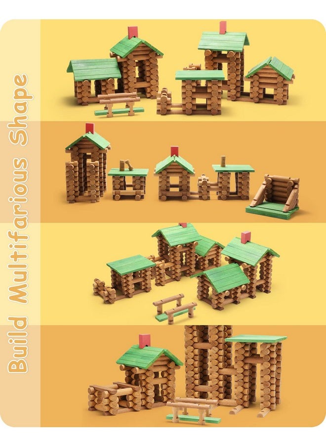 SainSmart Jr. - 300 Pcs Wooden Log Cabin Set Building House Toy For Toddlers, Classical Stem Construction Kit Compatible With Lincoln Logs For 3+ Kids - Image 1