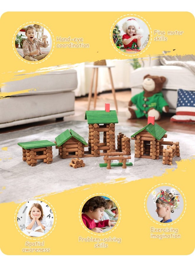 SainSmart Jr. - 300 Pcs Wooden Log Cabin Set Building House Toy For Toddlers, Classical Stem Construction Kit Compatible With Lincoln Logs For 3+ Kids - Image 1