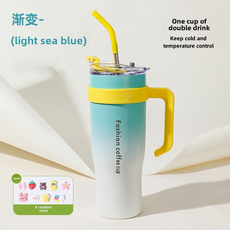 Jumbo Vacuum Insulated Cup Large Capacity StrawShake sound explosions [gradient blue]-[give a bag of straw 3D stickers]] Shake sound explosions [gradient blue]-[give a bag of straw 3D stickers]] 