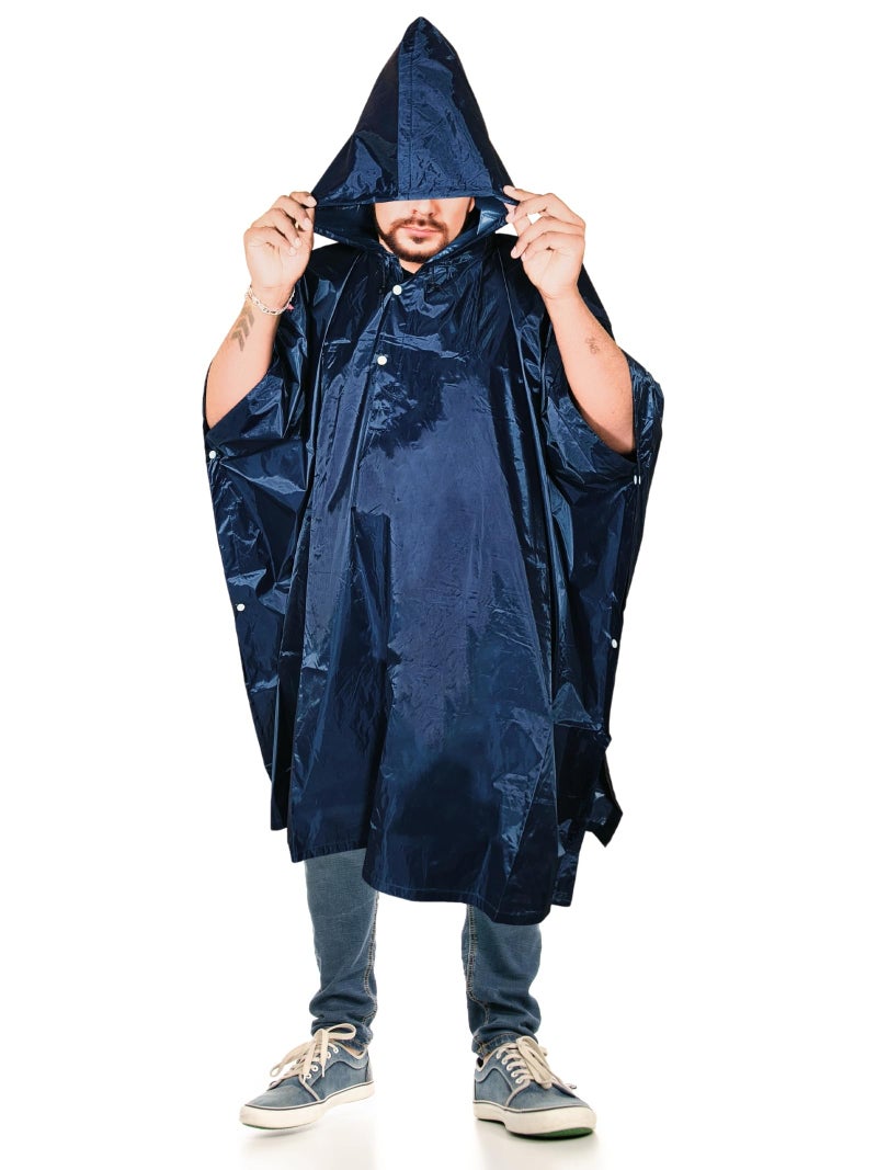 Prokick Polyester PVC Coating Rain Poncho for Men and Women|Unisex Outdoor Rain Poncho|Hooded Rain Poncho with Cover for Trekking/Travelling|Free Size, Multi Use & Waterproof|One Size Fits Most, Navy - Image 1