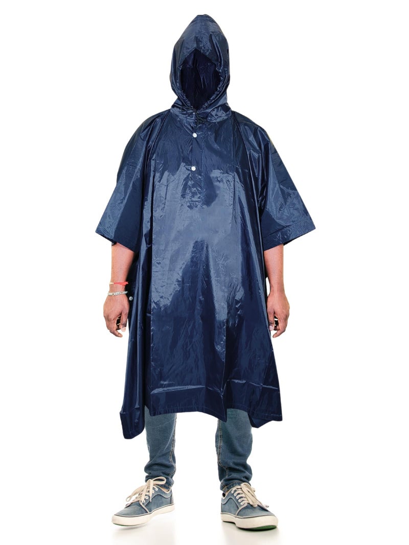 Prokick Polyester PVC Coating Rain Poncho for Men and Women|Unisex Outdoor Rain Poncho|Hooded Rain Poncho with Cover for Trekking/Travelling|Free Size, Multi Use & Waterproof|One Size Fits Most, Navy - Image 2