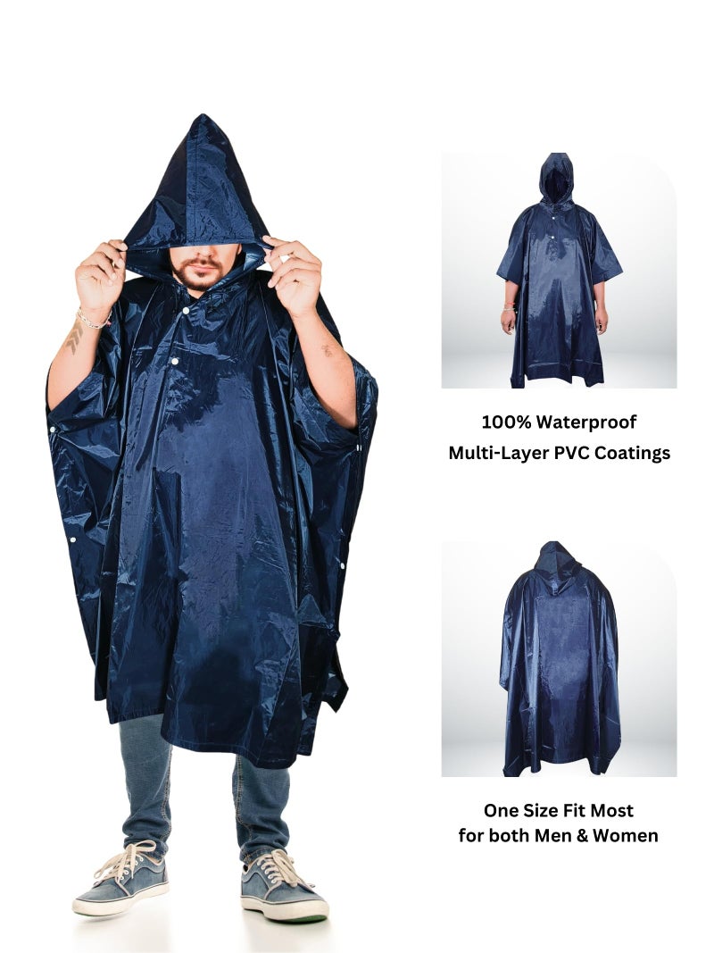 Prokick Polyester PVC Coating Rain Poncho for Men and Women|Unisex Outdoor Rain Poncho|Hooded Rain Poncho with Cover for Trekking/Travelling|Free Size, Multi Use & Waterproof|One Size Fits Most, Navy - Image 3