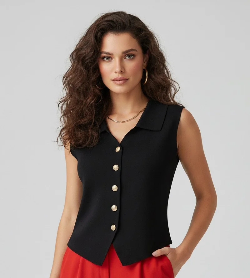 Black Collared Tank Top