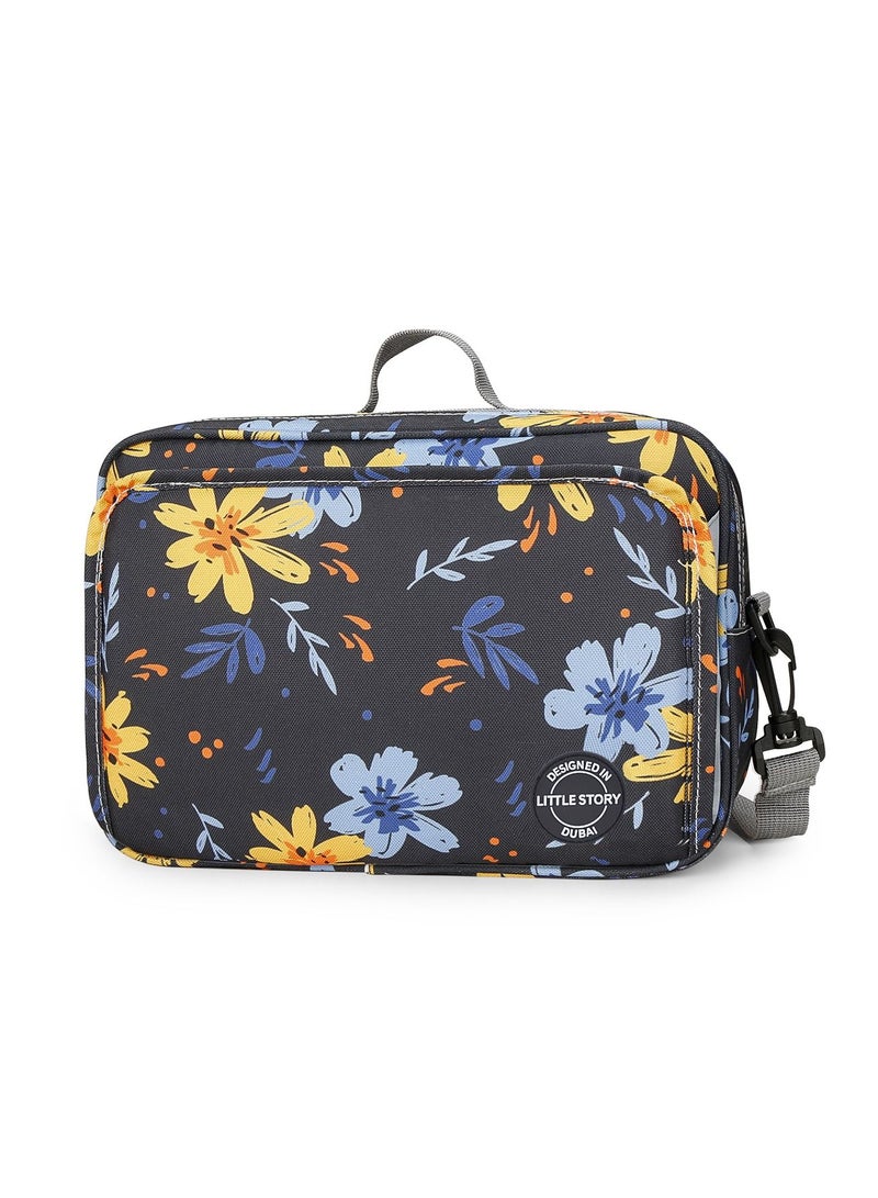 Little Story Baby Diaper Changing Clutch Kit With Detachable Shoulder Strap - Floret Grey - Image 1