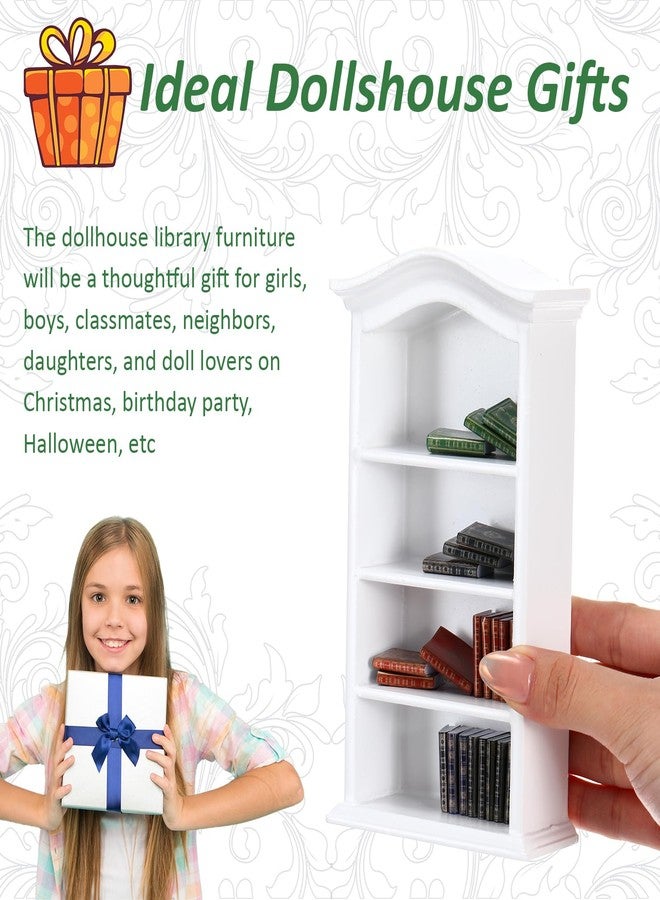 Poen بوين 27 قطعة 1: 12 مقياس دمى مصغرة كتب ورف كتب خشبي 4 طوابق زينة رف كتب للمنزل غرفة النوم، أبيض - Image 5