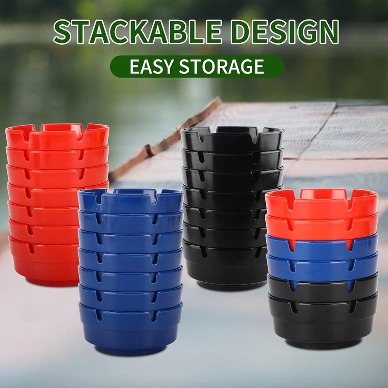 Besuper 6Pcs Assorted Colors (2Pcs Black-2Pcs Red-2Pcs Blue) Ashtrays, Stackable Tabletop Plastic Ash Tray Sets, Perfect Ashtray Gift for Indoor Outdoor Home Use (Set of 6 Mix Color) - Image 5